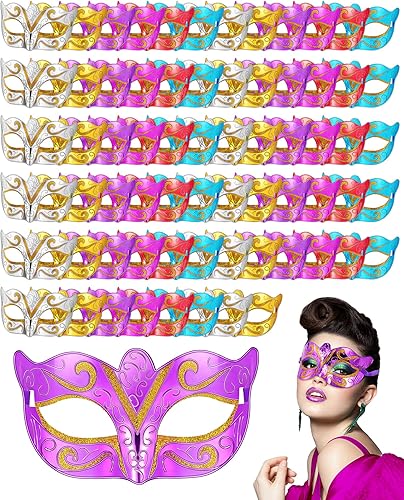 Sratte 120 máscaras de Mardi Gras, máscaras metálicas a granel, 6 colores, accesorios de fiesta de disfraces de Mardi Gras, suministros para desfile