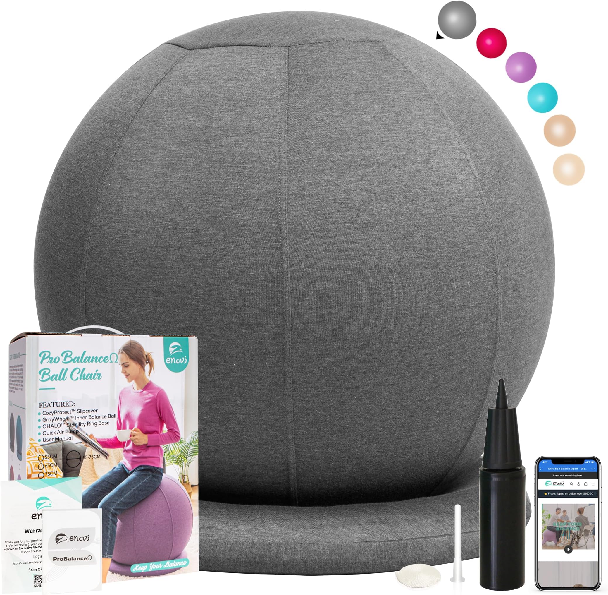 ProBalanceΩ Ball Chair, Yoga Ball Chair Exercise Ball Chair with Slipcover and Base for Home Office Desk, Birthing & Pregnancy, Stability Ball & Balance Ball Seat to Relieve Back Pain, Multiple color size