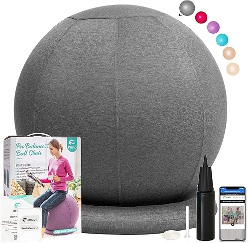 ProBalance - Silla de bola de yoga, silla de ejercicio con funda y base para escritorio de oficina en casa, parto y embarazo, bola de estabilidad y