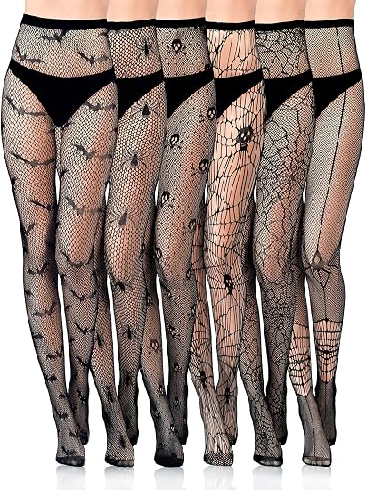6 Pairs Halloween Fishnet Tights Black Patterned Stockings