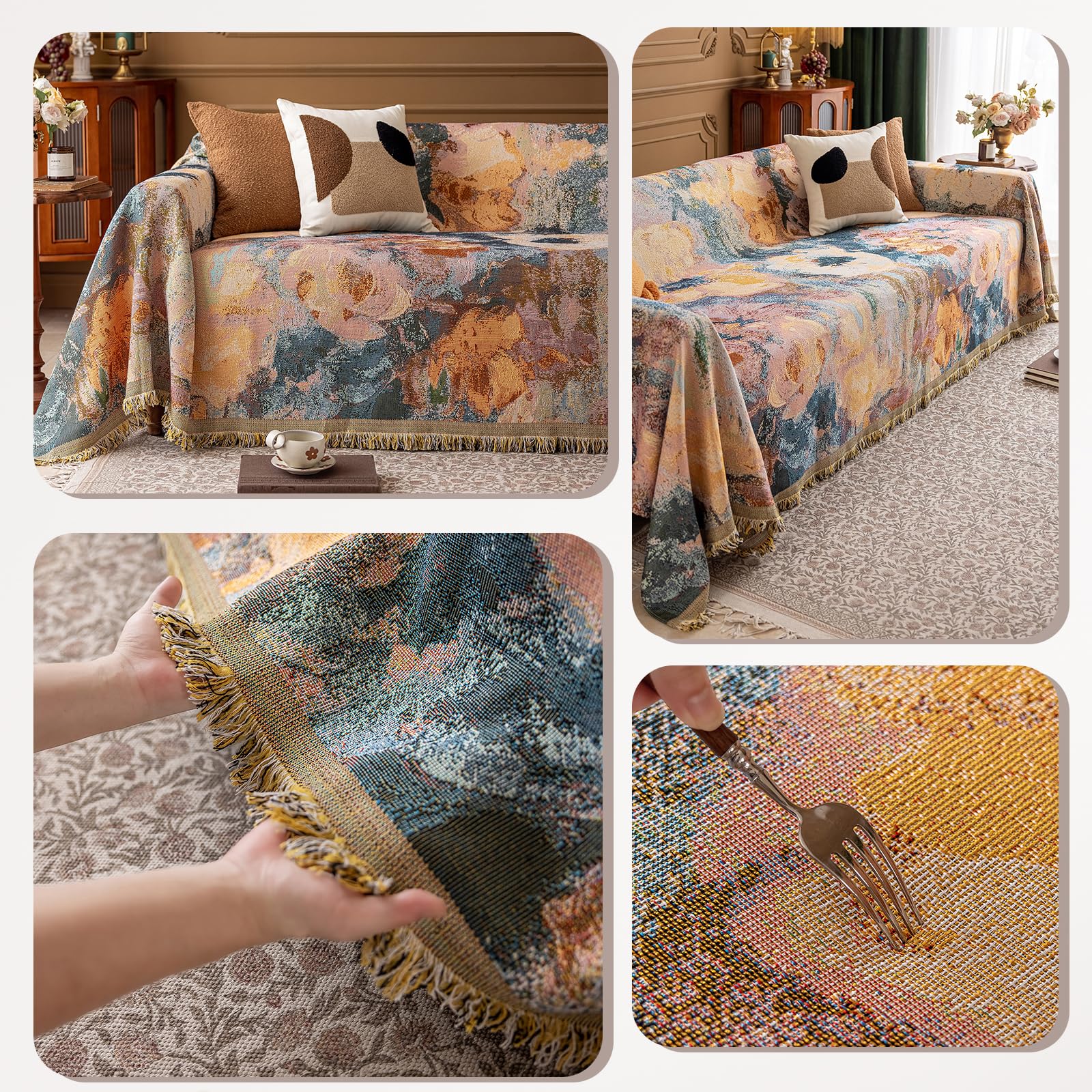 Copridivano Reversibile in Tessuto Poliestere: Motivi Pittorici Retrò, Doppia Faccia Traspirante e Resistente per Divano, Letto e Arredamento Multifunzionale 180 * 300cm-Mare di neve