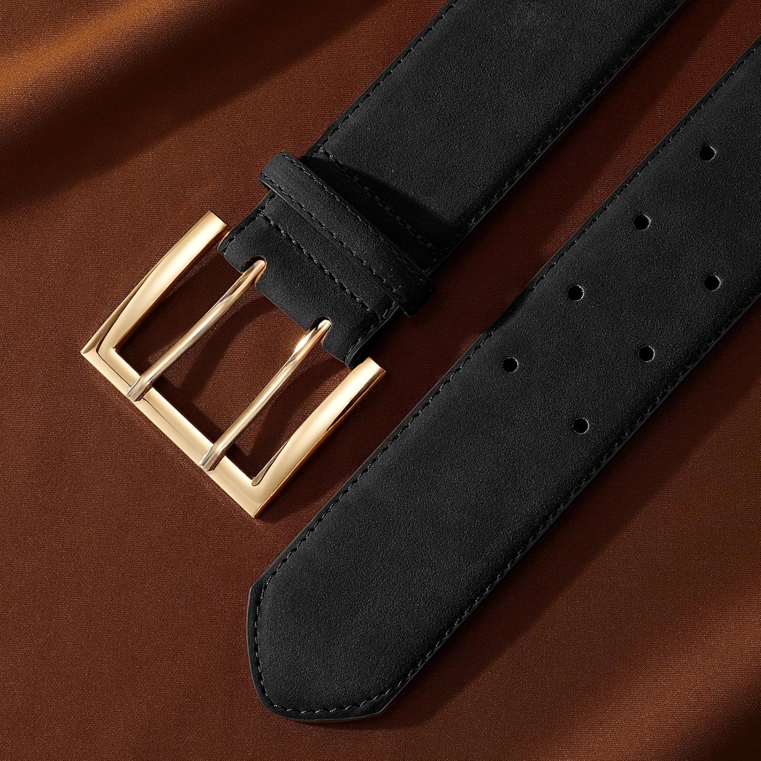 SANSTHS Women Wide Leather Belt for Dresses Jeans Fashion Gold Buckle Ladies Waist Thick Belt - Image 2