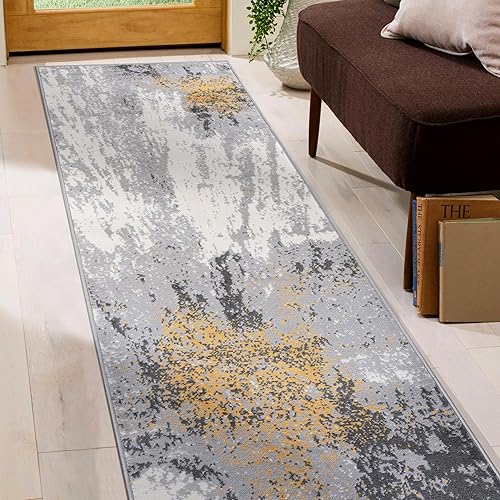 Miniatura 6 de Rugshop Alfombra de pasillo suave abstracta moderna resistente a las manchas 2' x 7' amarillo