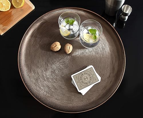 Miniatura 4 de Kate and Laurel Stovring - Bandeja redonda de metal de mediados de siglo, 16 pulgadas de diámetro, bronce, bandeja moderna para servir, almacenar y