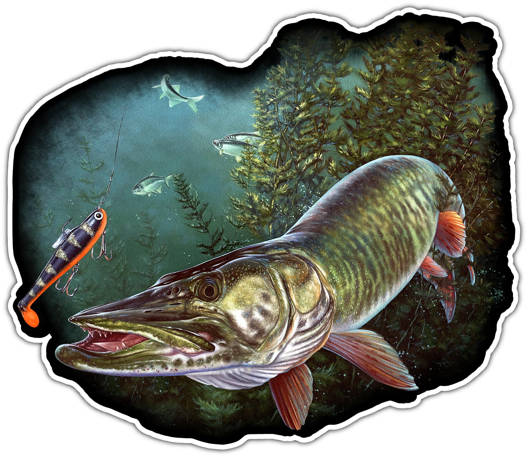 Pike Sticker Musky Sticker Fishing Sticker - Freshwater Wildlife Car Bumper Vinyl Fish Sticker Decal for Vehicles Boats Laptops Windows Skateboards