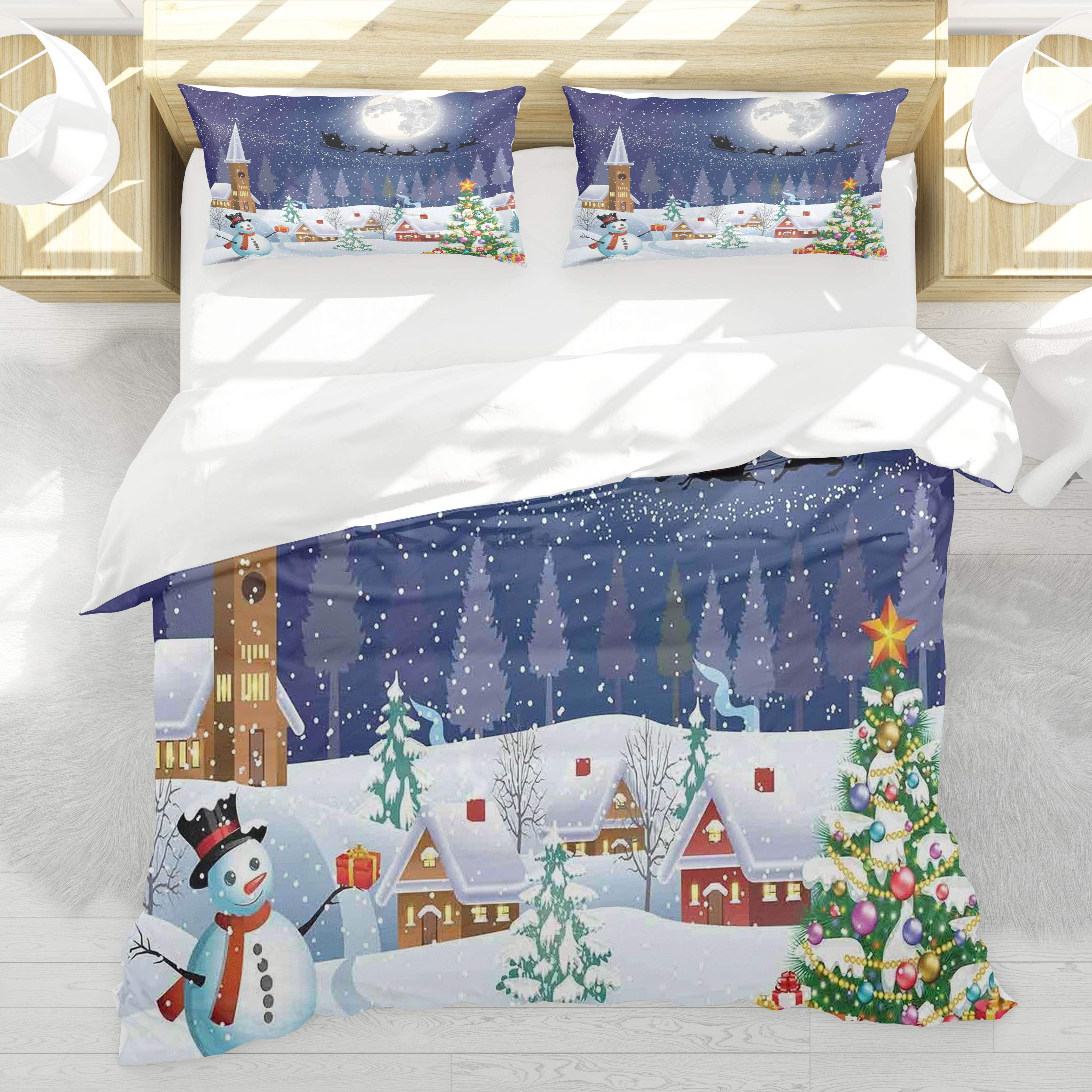 Housse de Couette Noël 140x200cm pour Transformer la Chambre des Enfants en Hiver