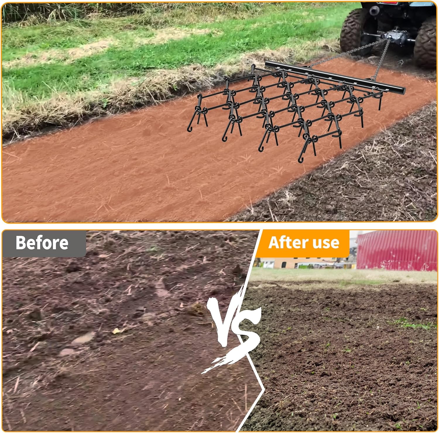 YINTATECH ATV Drag Harrow 5'W x 4.5'L, Heavy Duty Chain Harrow with 69 1/2'' Tines for Lawn Tractors, ATV & UTV Attachments