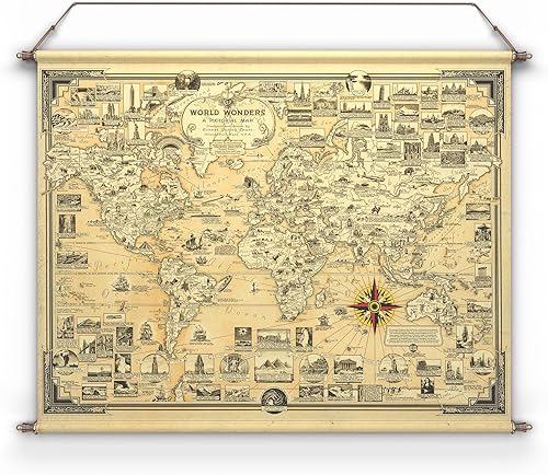 Soul3DArt Mapa pictórico de las maravillas del mundo  Arte de pared de mapa del mundo vintage, mapas del mundo, mapa de los Estados Unidos,