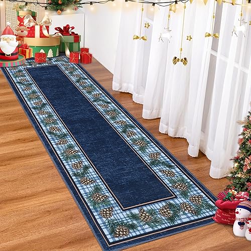 Miniatura 17 de RUGSREAL Alfombra de área de Navidad de 2 x 3 pies, tapete de invierno con árbol de Navidad y copo de nieve para entrada, tapete de Navidad, tapete