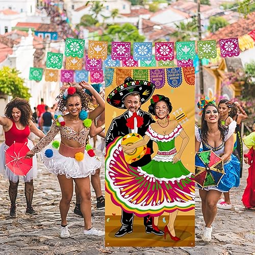 Miniatura 7 de Juego de pancartas para puerta de fiesta para parejas, 6 x 3.3 pies, cartel para puerta de fiesta de pareja del Cinco de Mayo y bandera bávara de 22