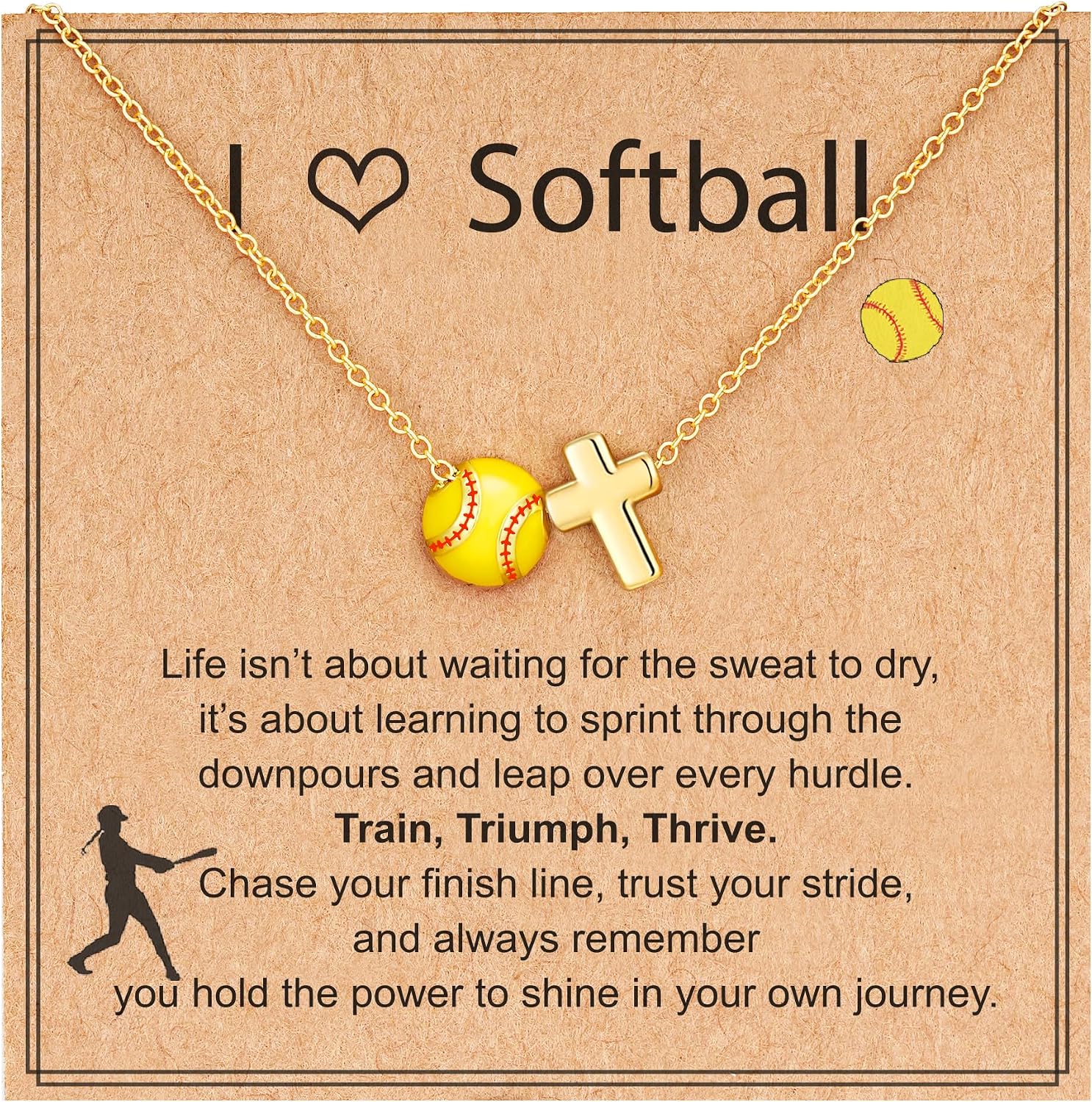 Softball/Soccer/Volleyball/Basketball Necklace, 14K Gold/Silver Plated Cross Pendant Accessories Christian Religious Jewelry Gifts for Lovers