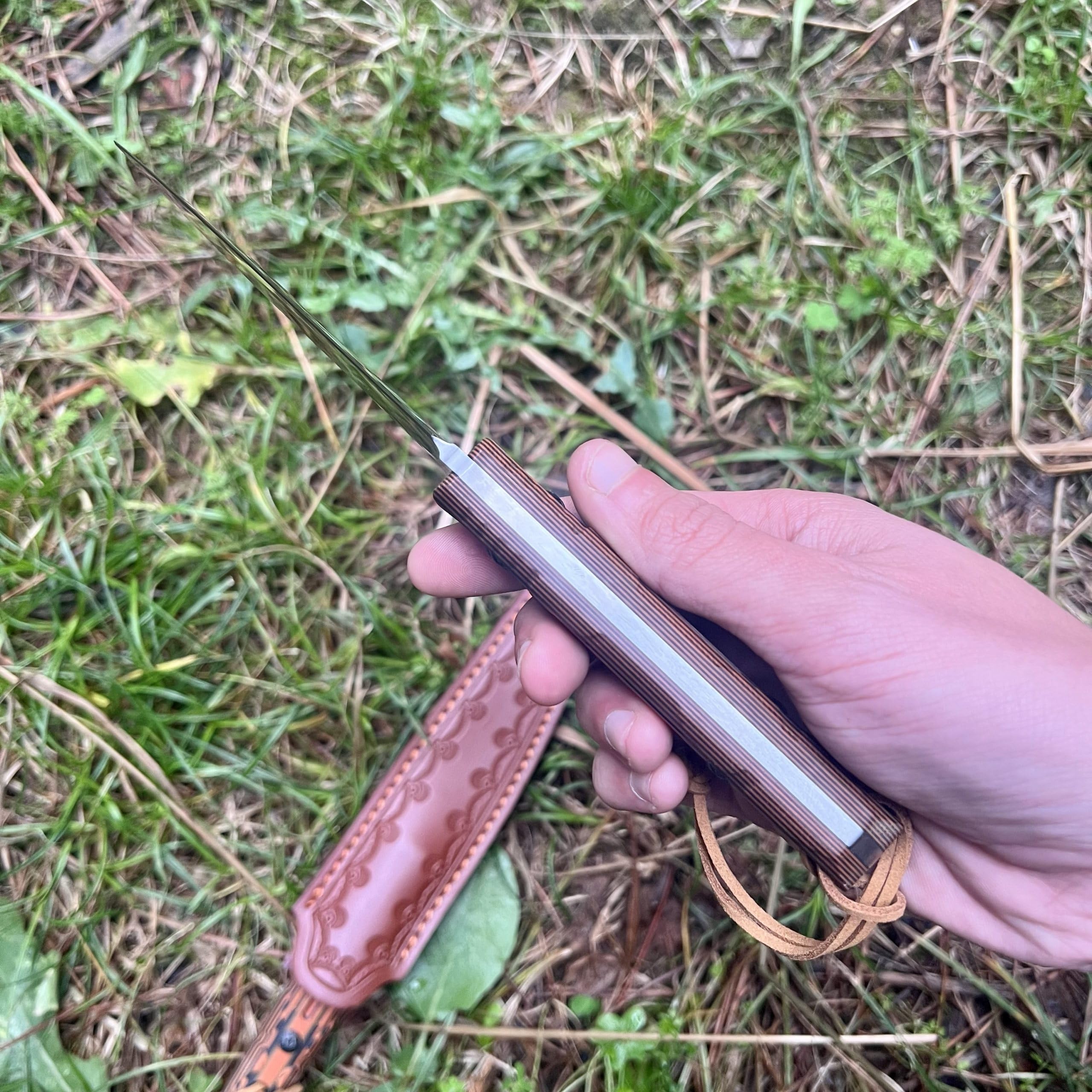 Coltello lama fissa acciaio D2 alta qualità sopravvivenza campeggio affilato fodero cuoio vegetale manico G10 Micarta collezione regalo uomo pesca full tang point robusto EDC bushcraft lusso solido
