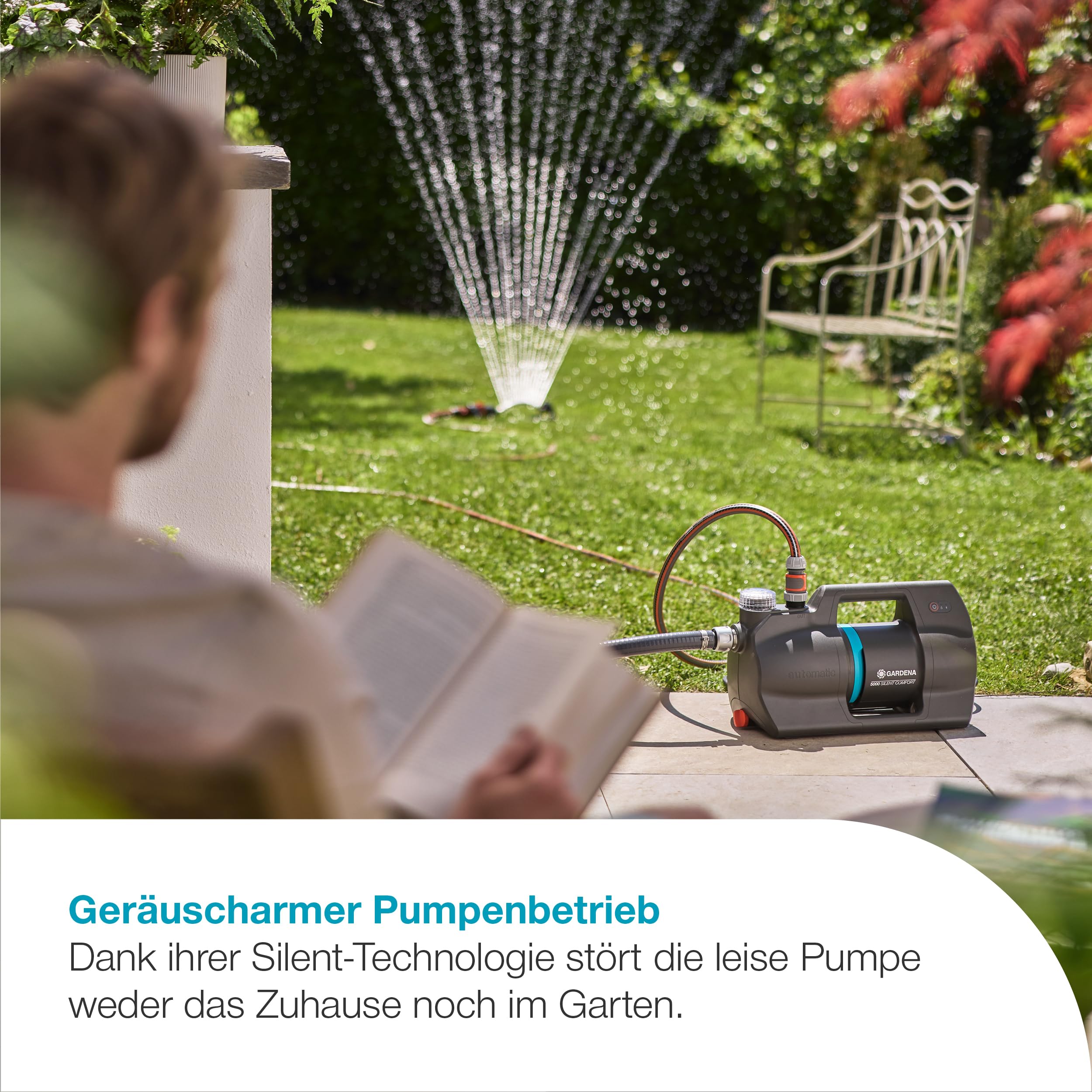 Gardena Haus- & Gartenautomat 5000 SilentComfort Pumpen: App-Steuerung*, 36% weniger Stromverbrauch**, Silent Technologie, Regen- und UV-geschütztes Gehäuse (09072-20)
