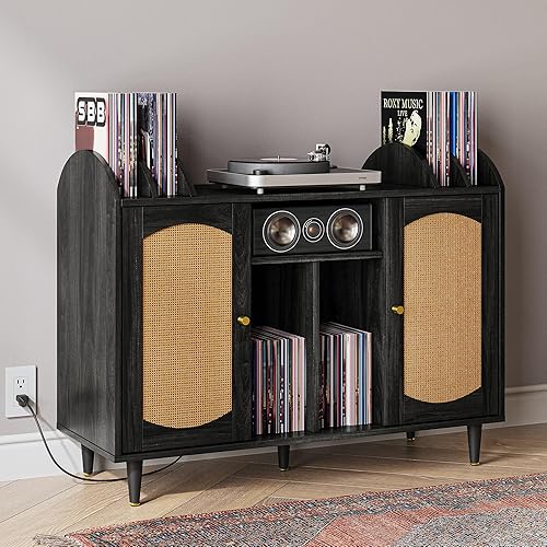 BELLEZE Mid-Century - Soporte para tocadiscos, gabinete de almacenamiento de discos de vinilo con capacidad para más de 350 álbumes, soporte disponible en Yaxa Costa Rica