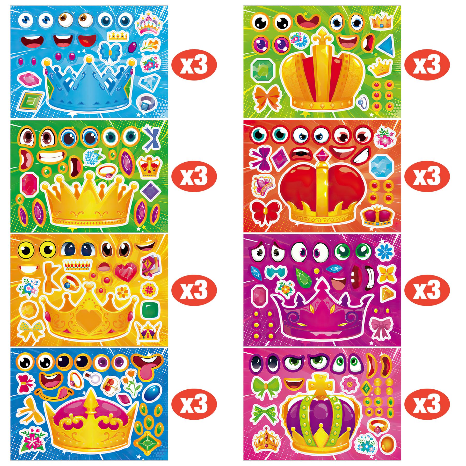 RAORAOYUE 16 Sheets Make a Face Crown Stickers, Make Your Own Crown Mix and Match Sticker Sheets, Kids Party Favor Supplies Craft - Image 3