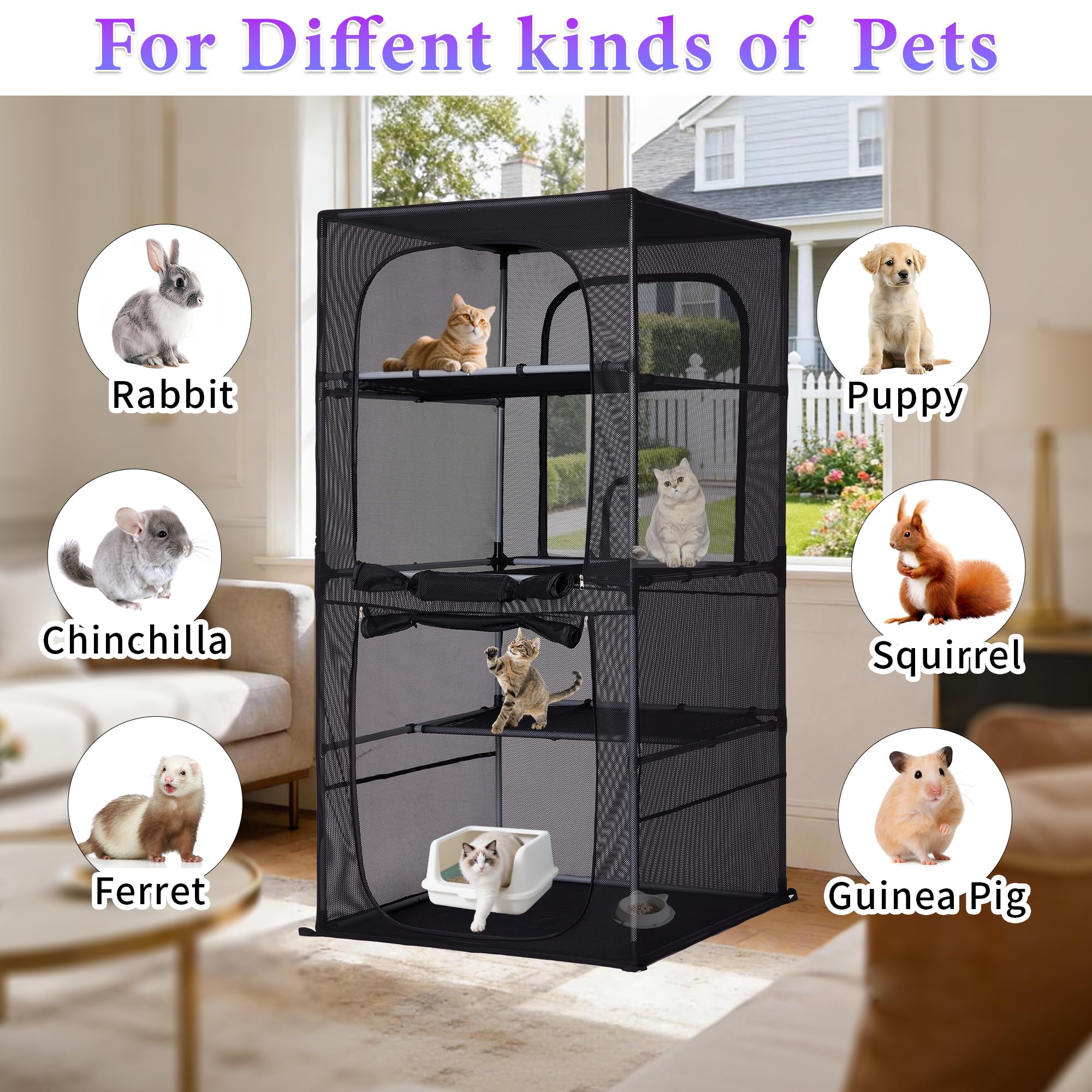 Catio Outdoor Katzengehege Fenster 160.0 cm H Großer Katzenkäfig mit Sitzstangen 4 Etagen Katze Terrasse Laufstall Kätzchen Zwinger für mehrere Indoor Katzen