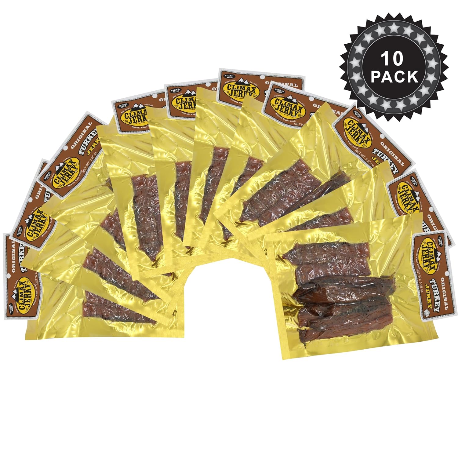 Climax Jerky BEST All Natural 3.25 OZ. Smoked Turkey Jerky – Tender and Juicy - No Preservatives - High Protein - Low Carbs (Smoked Turkey, Smoked Turkey 10 Pack)