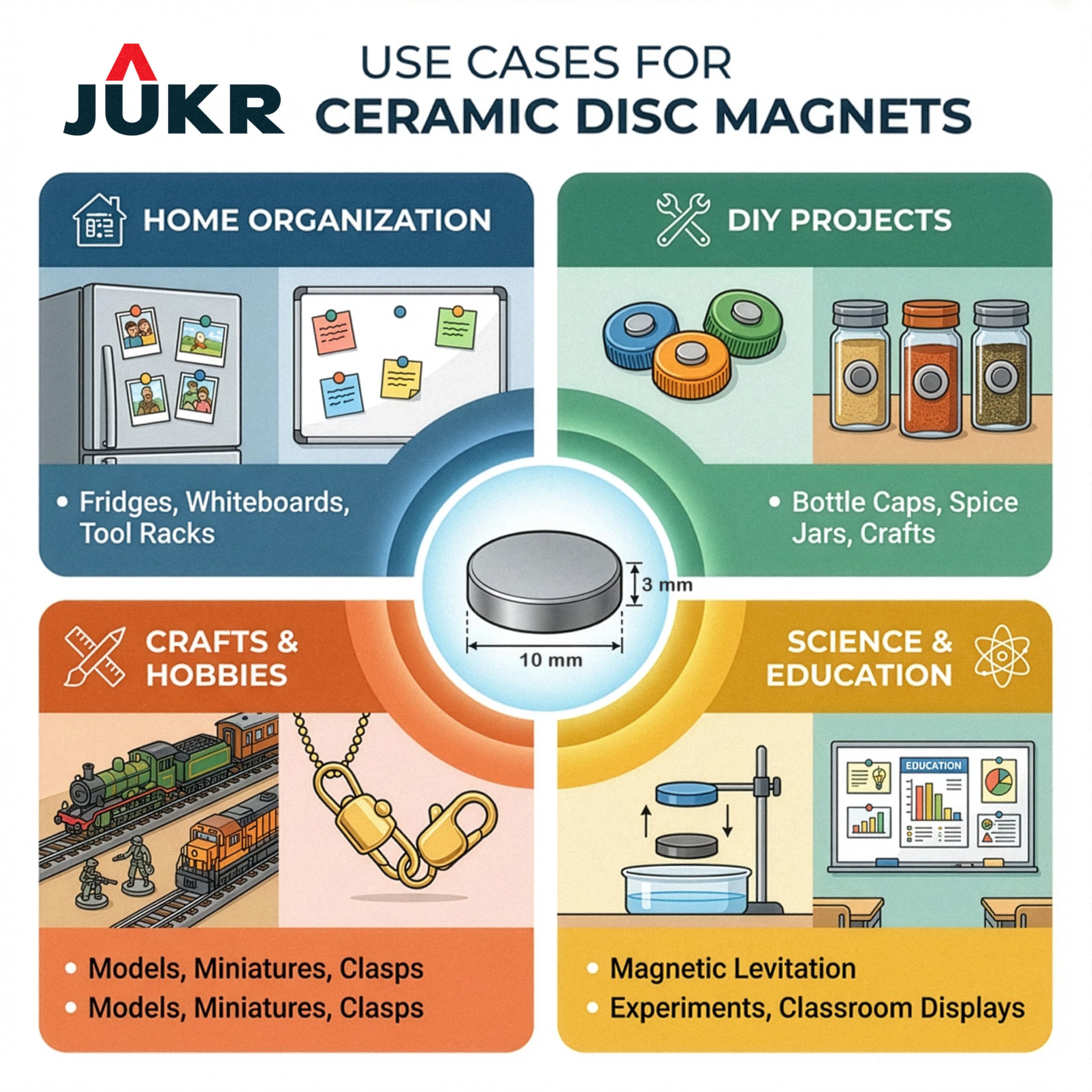 JUKR Round Disc Small Magnets Set for Boards, Art and Crafts Work, Home Improvement, Decorative Fridge Stickers & DIY School Hobby Projects, Office Boards (10 mm Diameter, 3 mm Thickness, Pack of 25) 4