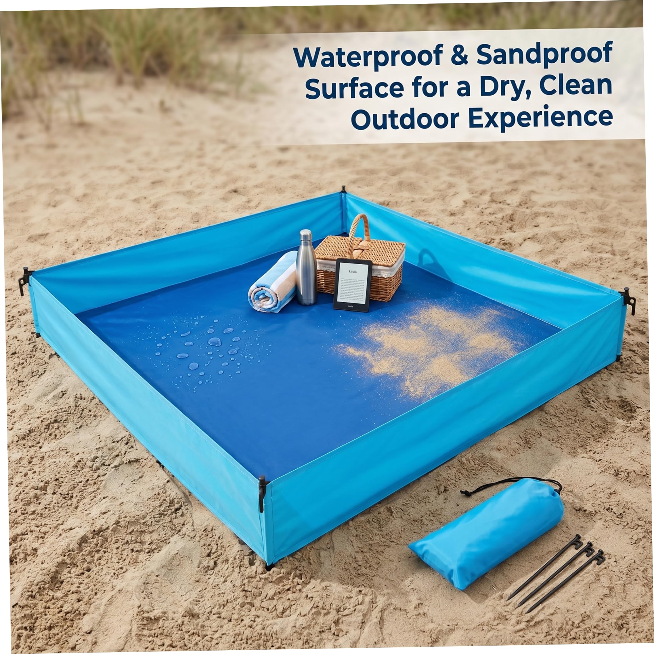 Box da spiaggia per bambino, Box da esterno per bambino, Coperta da spiaggia pieghevole con superficie impermeabile, Blu, 72, 83x57, 09x9, 84 pollici..