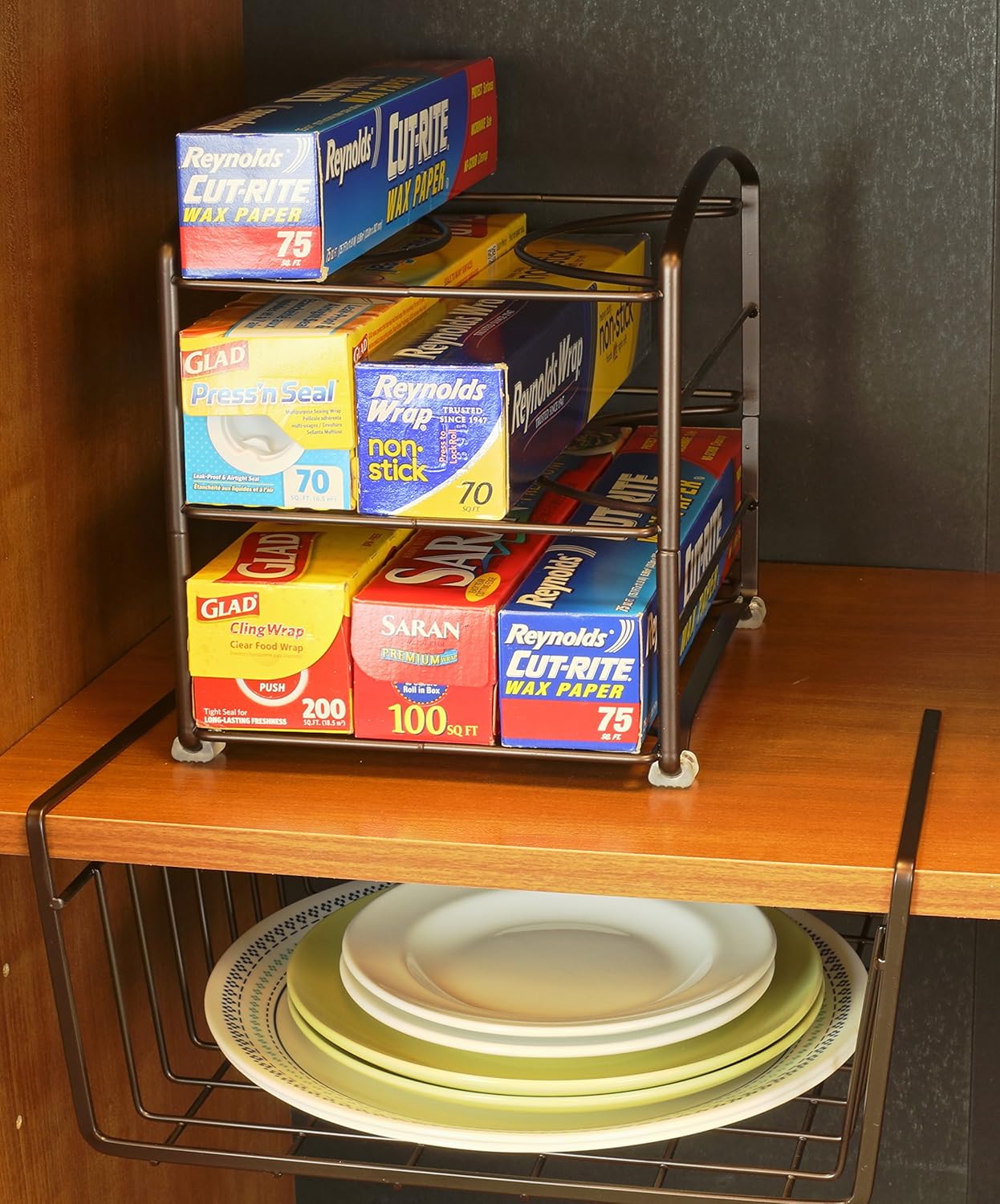 Deco Brothers Wrap Organizer Rack for Kitchen Cabinet, 3 Tier, Bronze - Image 4