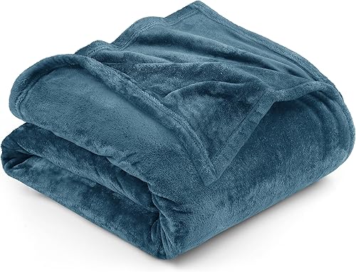 Utopia Bedding Manta de forro polar, tamaño Queen, color azul piedra, 10.53 ozm, de lujo, mullida, suave, antiestática de microfibra (90 x 90