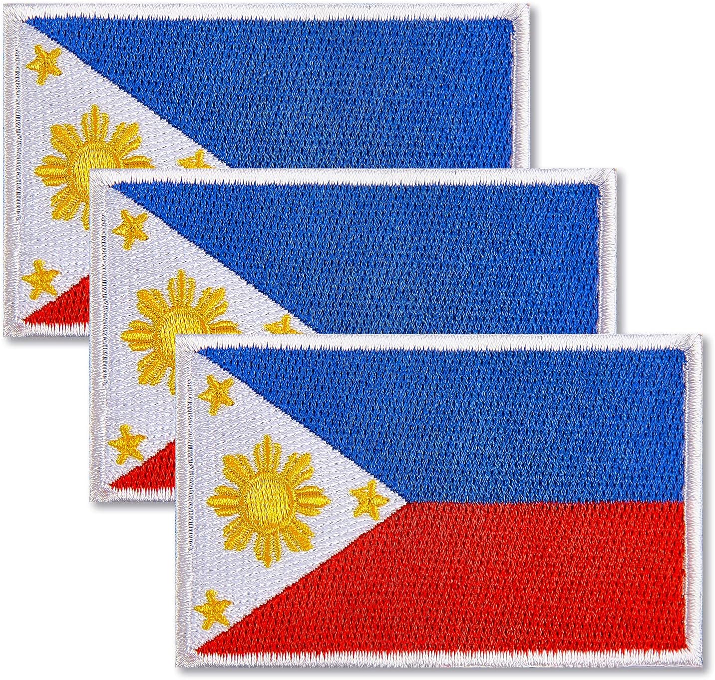 ZXvZYT 3 Pack Philippine Philippines Flag Embroidered Patches Filipino Flags Military Emblem Patch for Clothes Hat Backpacks Decorations