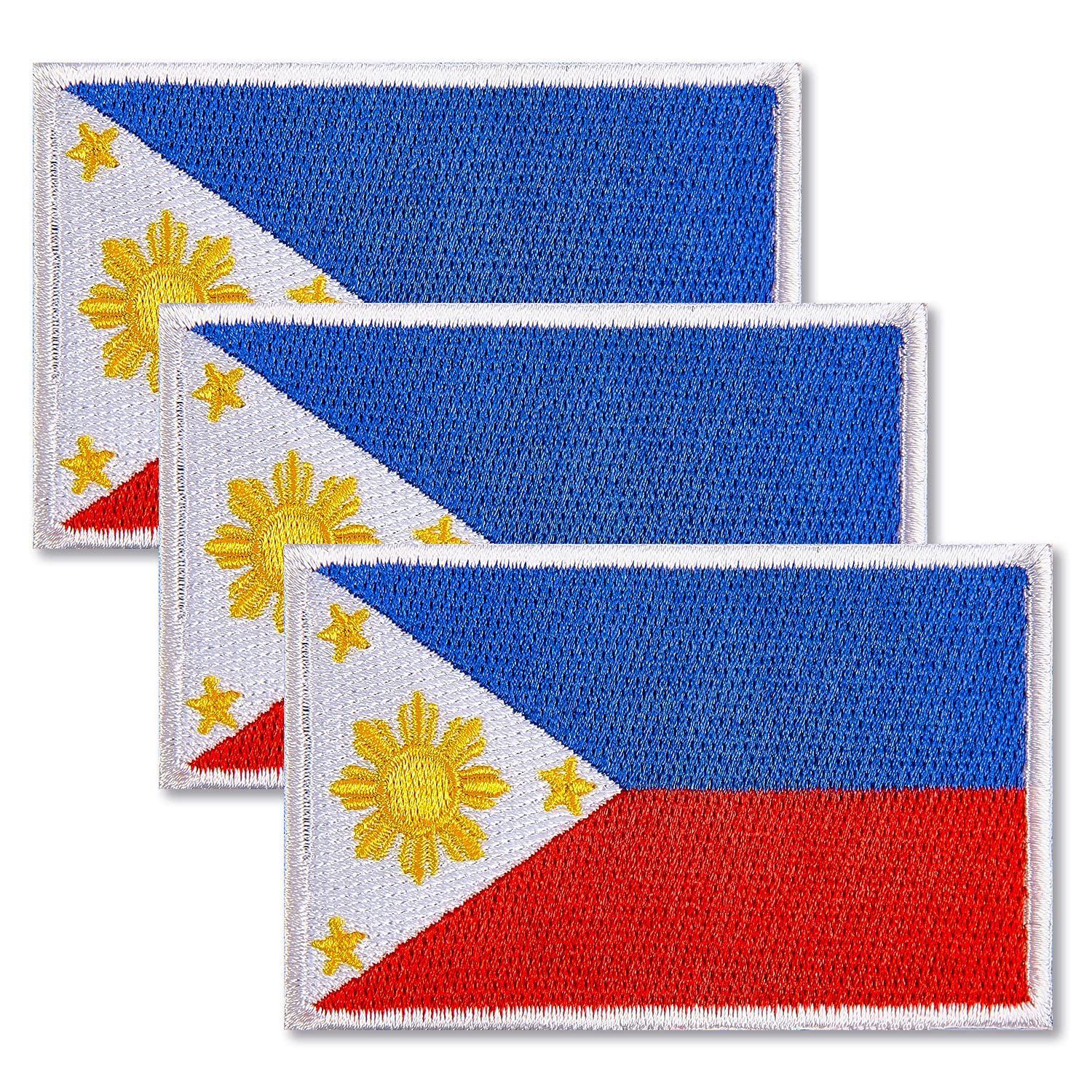 ZXvZYT 3 Pack Philippine Philippines Flag Embroidered Patches Filipino Flags Military Emblem Patch for Clothes Hat Backpacks Decorations