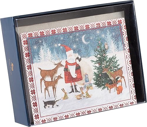 Miniatura 5 de NIQUEA.D Juego de tarjetas de Navidad en caja, animales de Papá Noel y bosque, incluye un sobre de sentimiento festivo y a juego, juego de 10