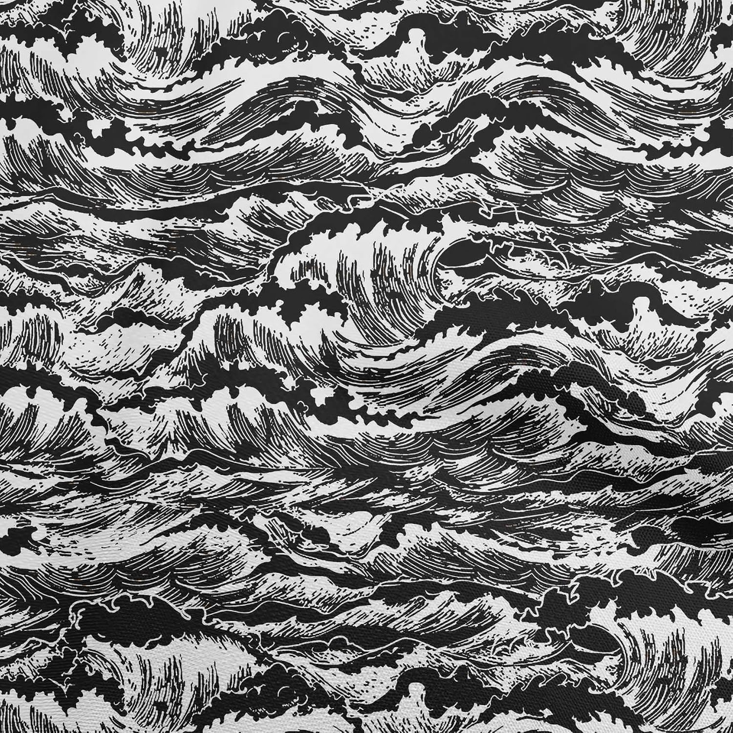 oneOone Cotton Flex Black Fabric Asian Japanese Wave Sewing Material Print Fabric By The Yard 40 Inch Wide