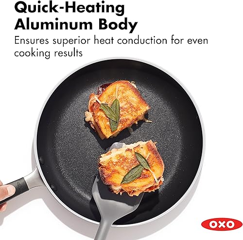 Miniatura 3 de OXO Sartén antiadherente de 10 pulgadas, mango de silicona sin BPA, apto para lavavajillas y horno, sartén de cerámica sin PFAS, color negro