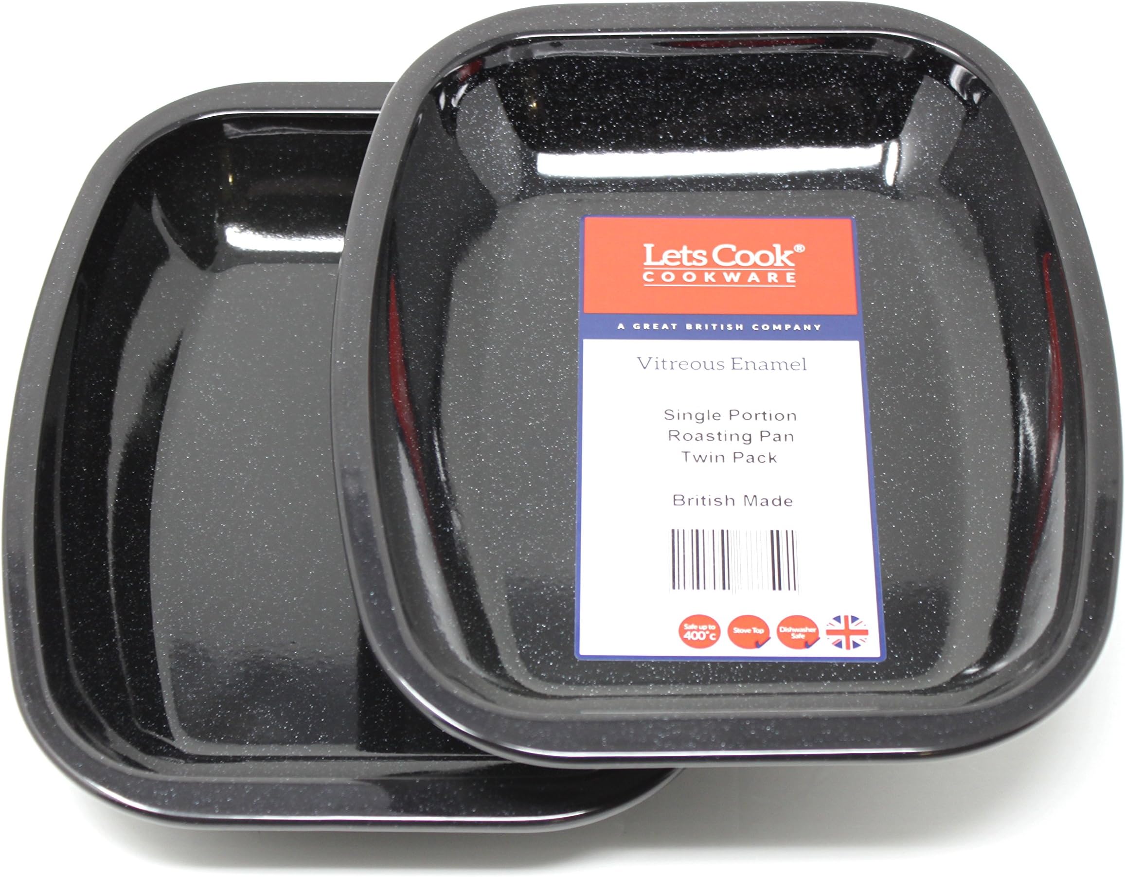 Vitreous Enamel Single Portion Oven Roaster/Roasting Pan Twin Pack, British Made by Lets Cook Cookware