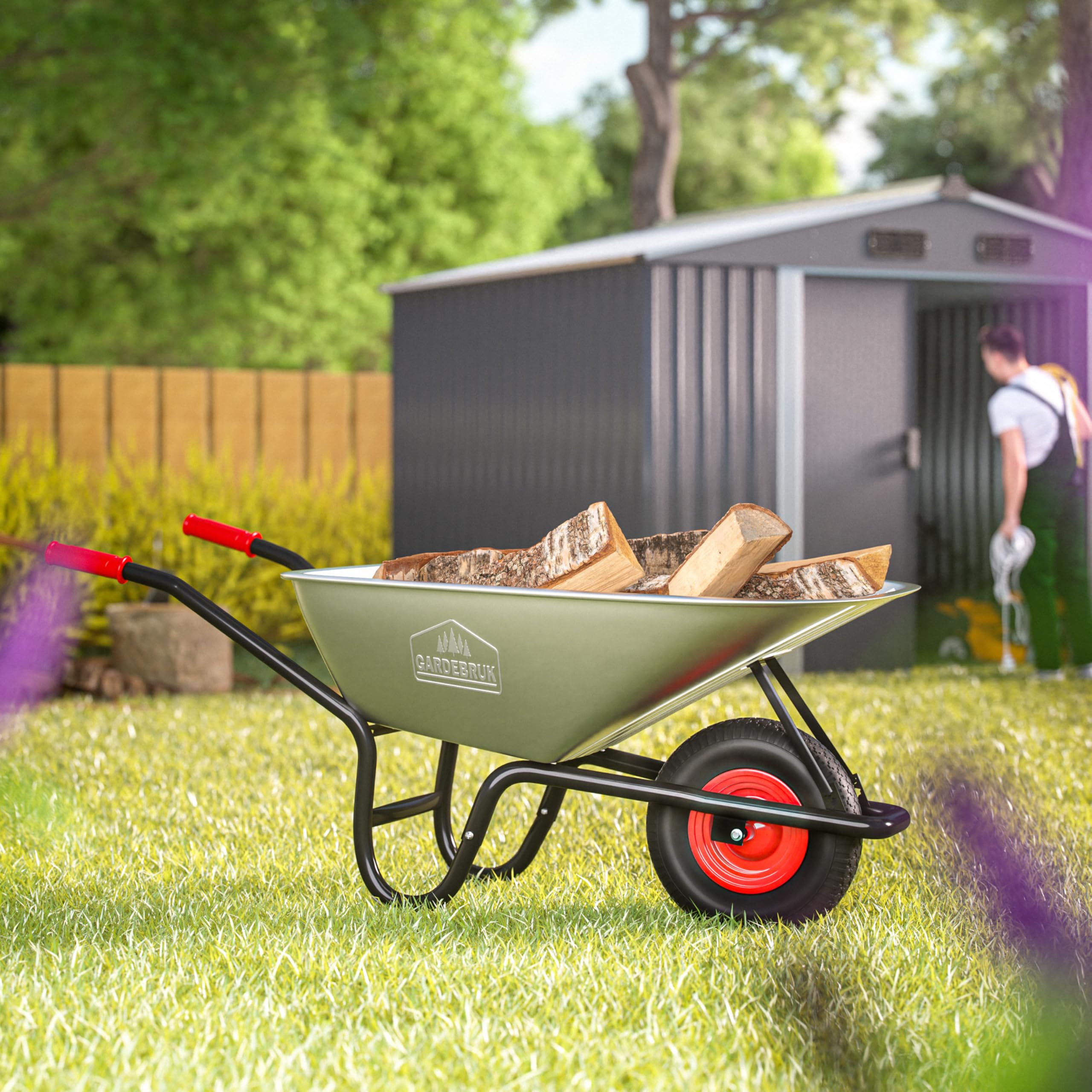 GARDEBRUK® Carretilla de Obra 100 L Capacidad Carga 250 Kg Acero galvanizado Rueda 40 cm Resistente Llanta Acero Herramienta Jardinería Construcción