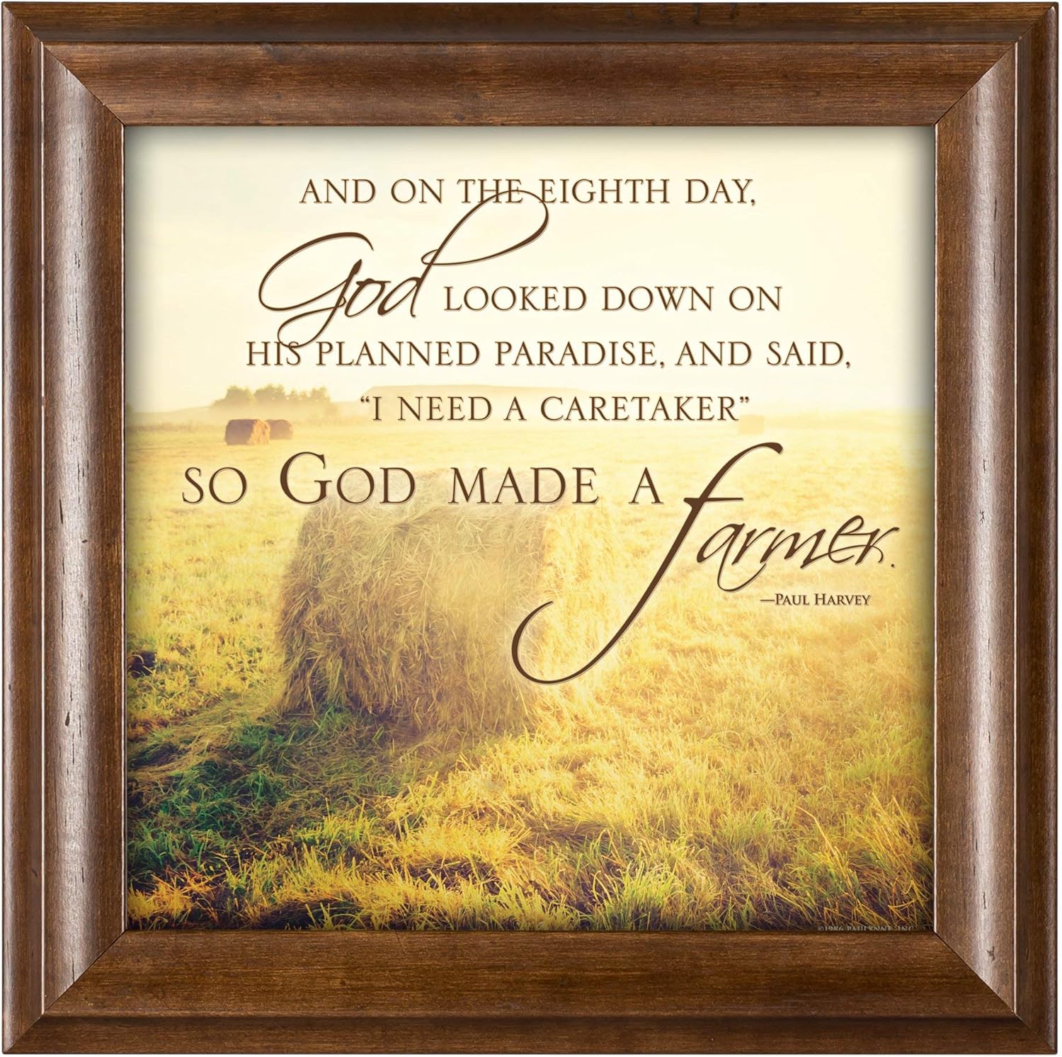 Elanze Designs So God Made a Farmer Hay Bales 12 x 12 Framed Art Wall Plaque with Wood Finish