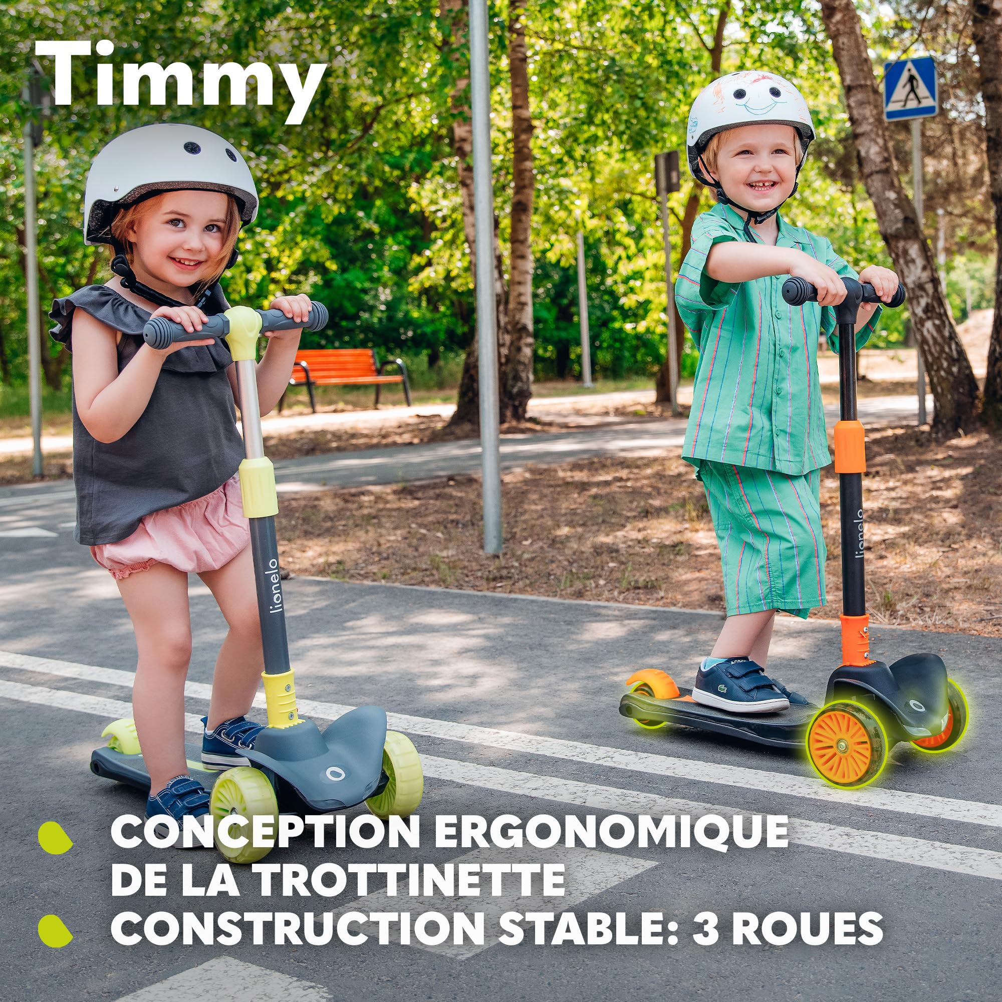 LIONELO Timmy Trottinette d'équilibre pour Enfants de 3 Ans jusqu'à 50 kg, Trottinette Enfant 3 Roues à Hauteur Réglable, Plate-Forme Antidérapante, Frein, Roues et Plate-Forme LED