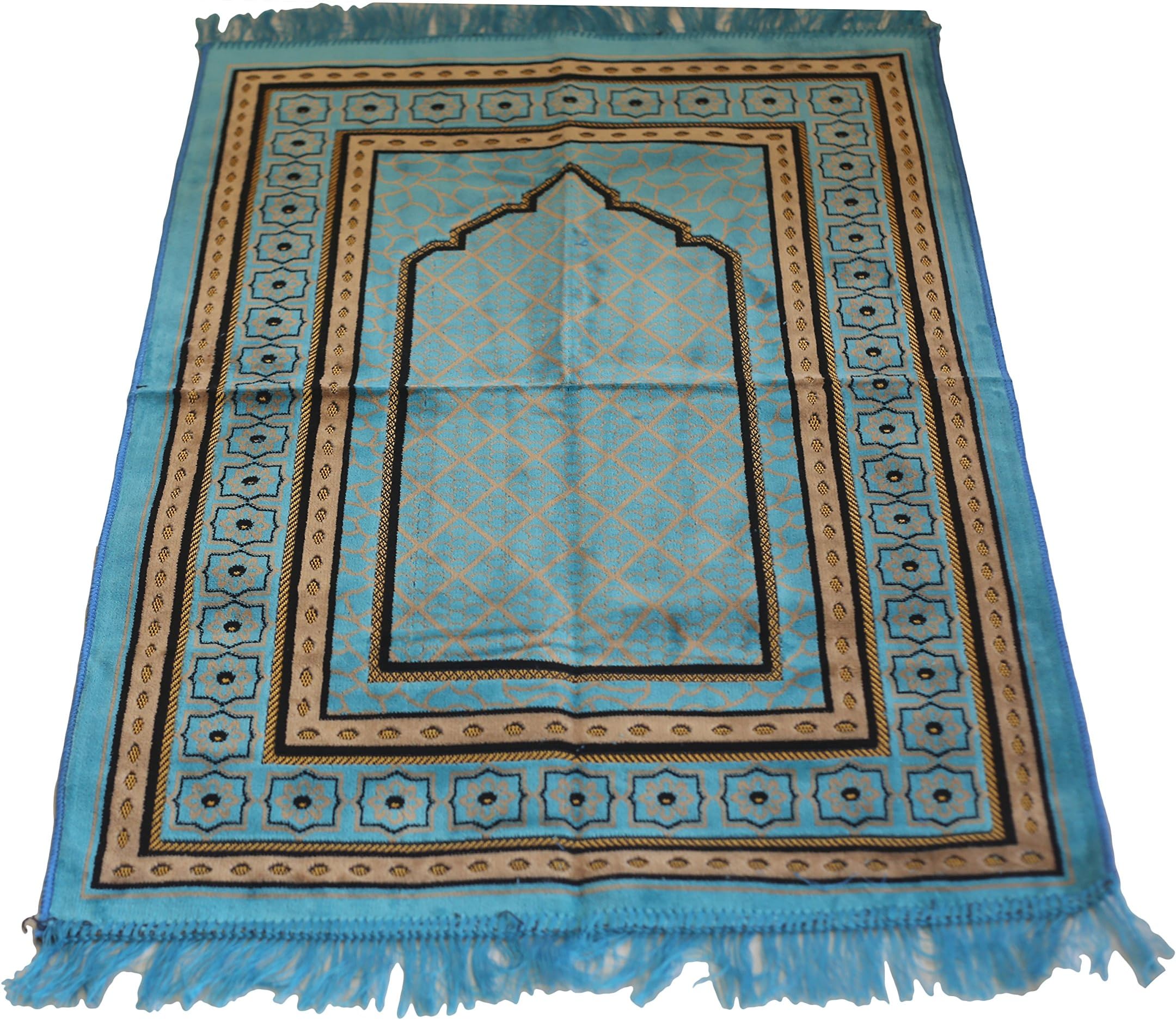 Best Quality Velvet Islamic Prayer Rug Janamaz Sajjadah Muslim Namaz Seccade Turkish Prayer Rug (OceanBlue)