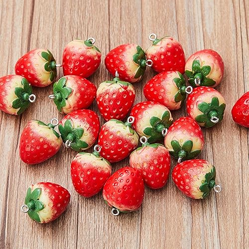 Miniatura 8 de Hicarer Dijes colgantes de fresa, dijes de fruta, aretes de fresa, dijes de resina 3D, adorno colgante de fresa para aretes, pulsera, collar,