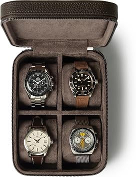 TAWBURY 4 Watch Travel Case for Men - Top Grain Genuine Leather Watch Case Travel | Leather Watch Roll Travel Case | 4 Slot Watch Case | Travel Watch Box Leather Watch Holder for Men Brown