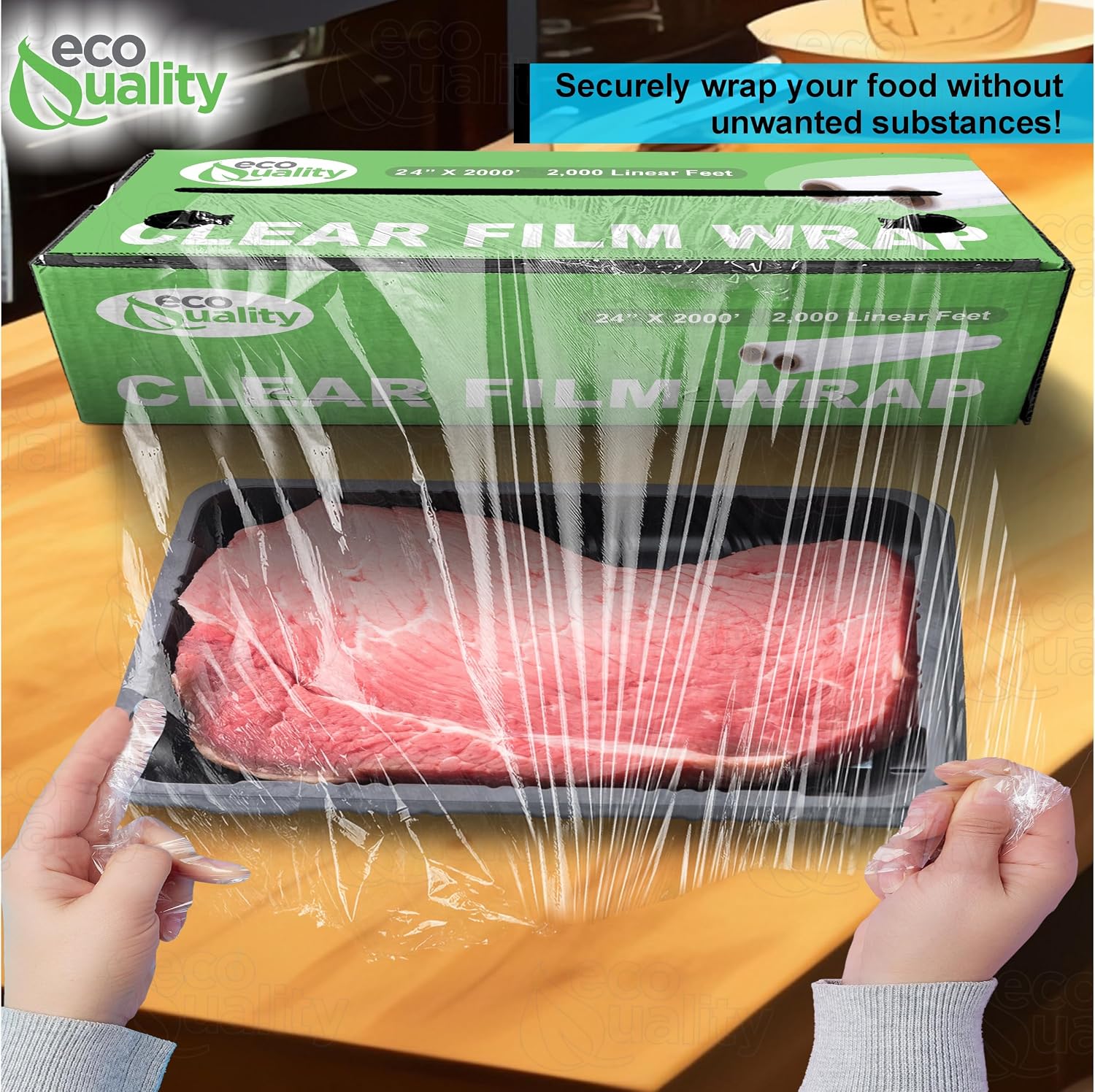 24" x 2000FT Clear Cling PE Food Wrap, Plastic Cling Wrap with Dispenser Cutter Box - BPA Free, Food Safe, Plastic Film Roll, Microwave & Freezer Safe Stretch Wrap for Food Service & Home Use (1)