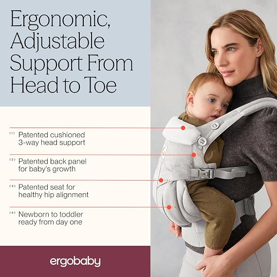 Ergobaby Baby Carrier Backpack for Newborn to Toddler, 4-Position Omni 360 Cotton, Ergonomic Child Carrier (Pearl Grey)