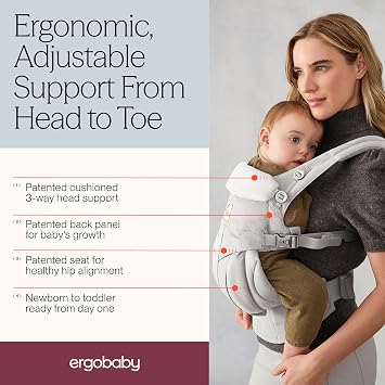 Ergobaby Baby Carrier Backpack for Newborn to Toddler, 4-Position Omni 360 Cotton, Ergonomic Child Carrier (Pearl Grey)