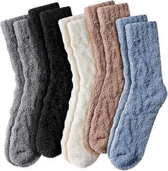 fauson Fuzzy Socks for Women - 5 Pairs Winter Slipper Socks for Women, Cozy Socks for Sleeping, Lounge & Home Comfort