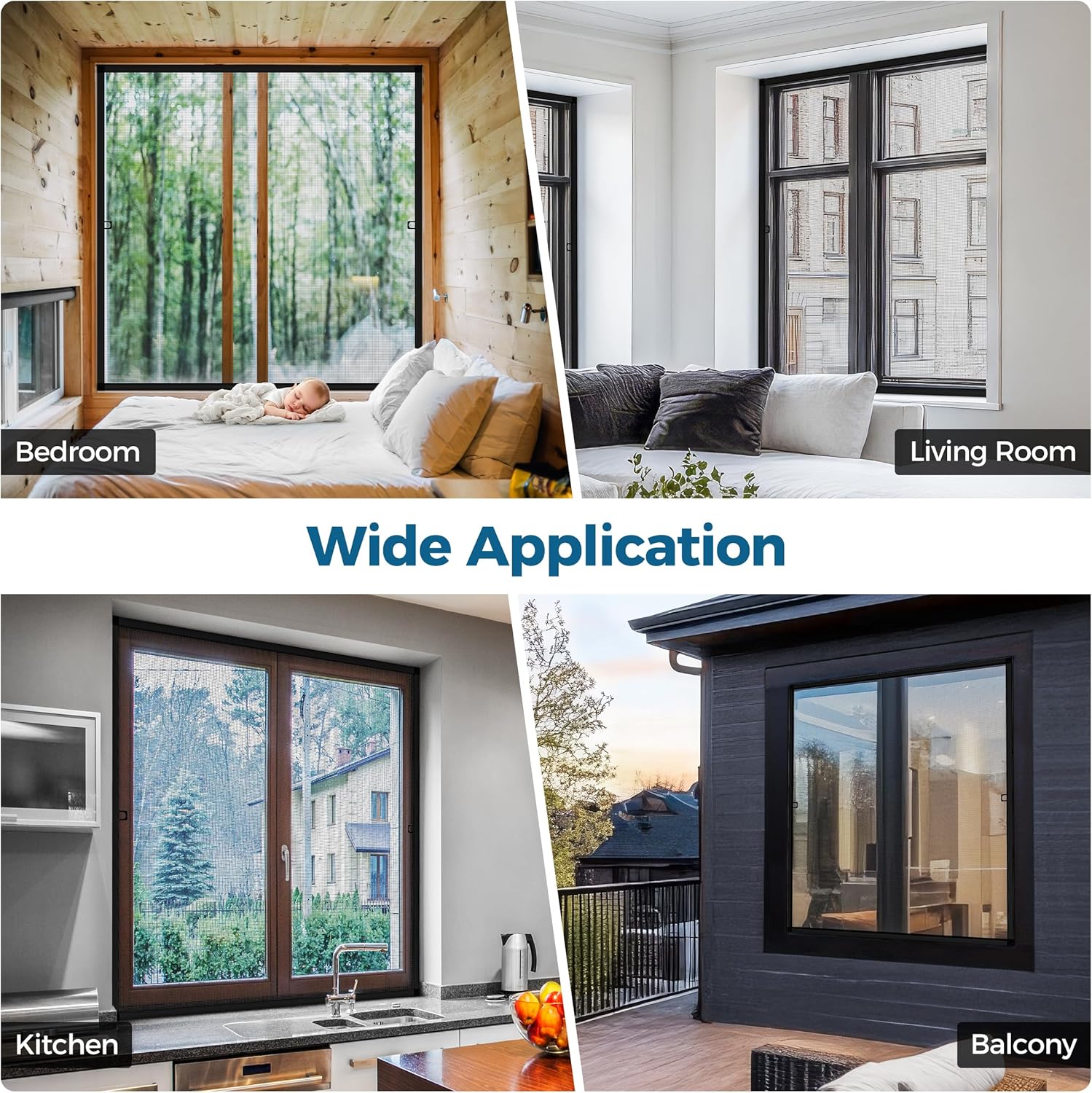 4 Sets Aluminum Window Screen Frame Kit, 5/16 in x 3/5 in x 46 Inch, Makes Four Complete Screen 46" x 46" or Smaller, Includes Premium Screen Mesh, Heavy Duty Corners & Durable Spline, Black