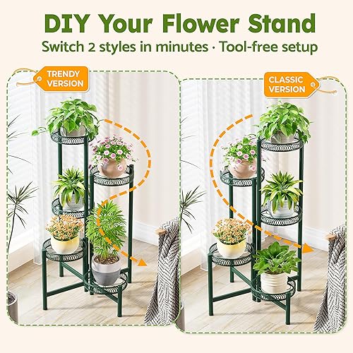 Miniatura 4 de Soporte de metal para plantas de 5 niveles para interiores y exteriores, estante alto de esquina para múltiples plantas, soporte plegable para