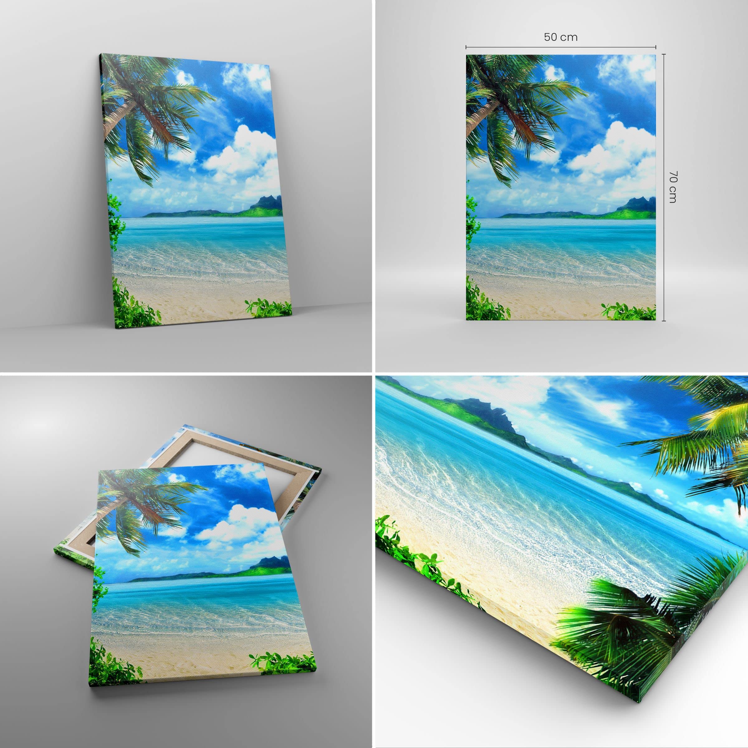 Poster Mural Mer & Palmiers - Impression Sur Toile - Décoration Salon, Chambre - Sans Cadre - Style Plage, Surf