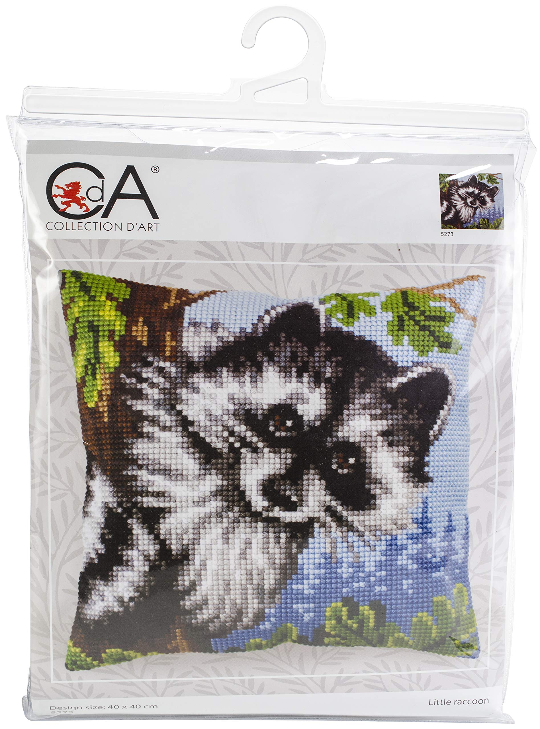 Coussin petit raton laveur en point de croix pour chambre enfant multicolore