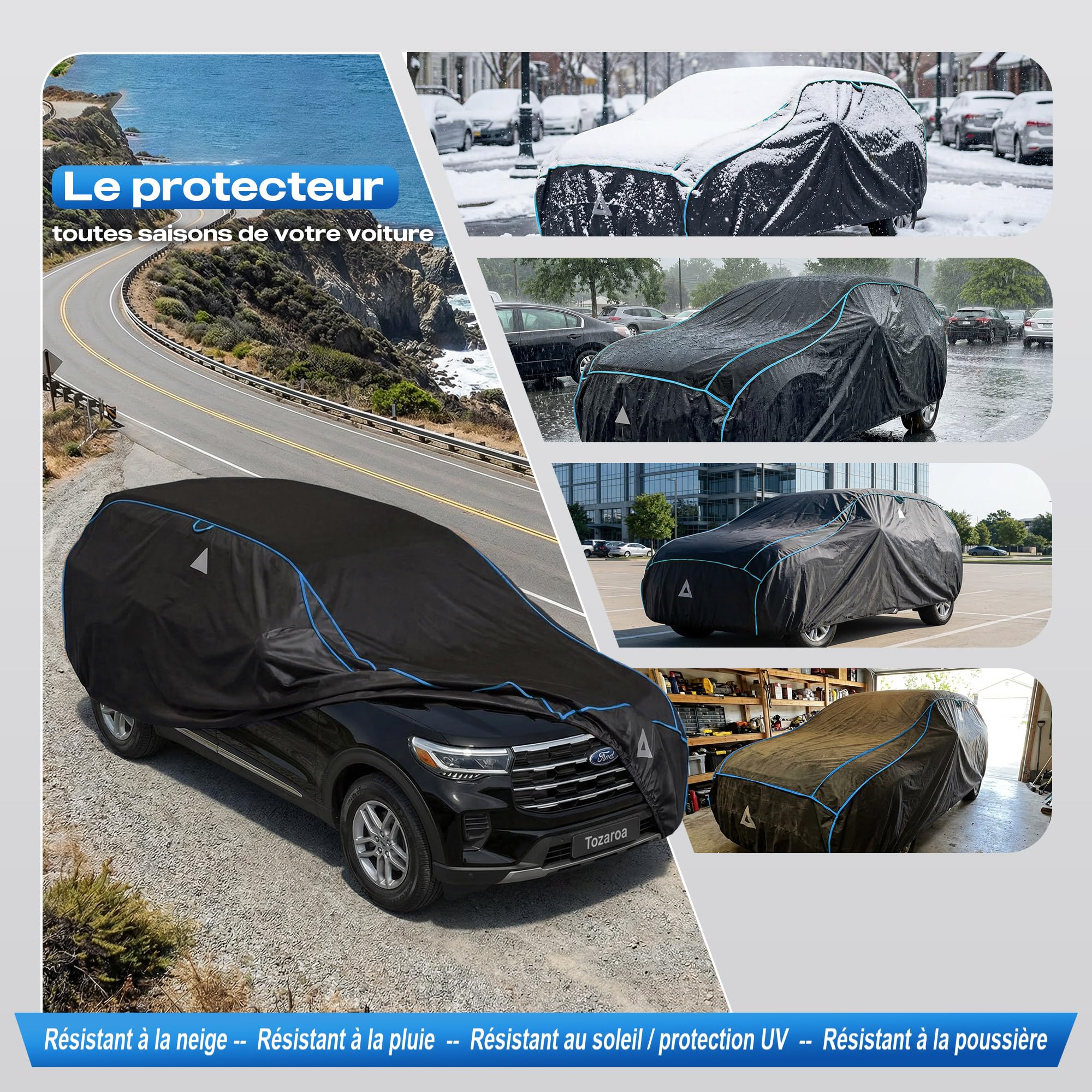 Hagelschutzplane Auto,Verdickte Eva Abdeckplane Vollgarage,wasserdichte Allwetter Autoabdeckung,Sonnenschutz,wetterfeste,inkl separater Sonnenblende,für PKW SUV (475-490 cm)