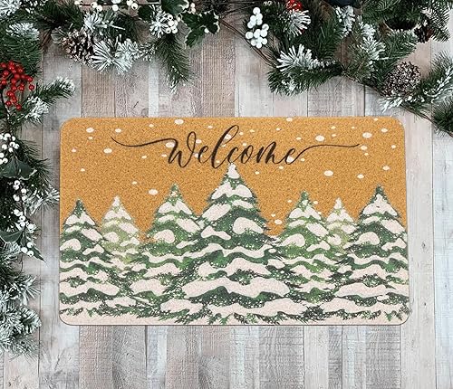 Mealah Winter Welcome-Doormat-Front Door - Snowflake Pine-Tree Outdoor- Entrance-Porch Home
