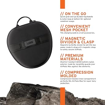 URBAN ARMOR GEAR UAG Compatible with AirPods Max Case Rugged Smart Case with Sleep Mode Heavy Duty Weatherproof Compression Molded Full Coverage Protective Travel Carrying Cover, Black