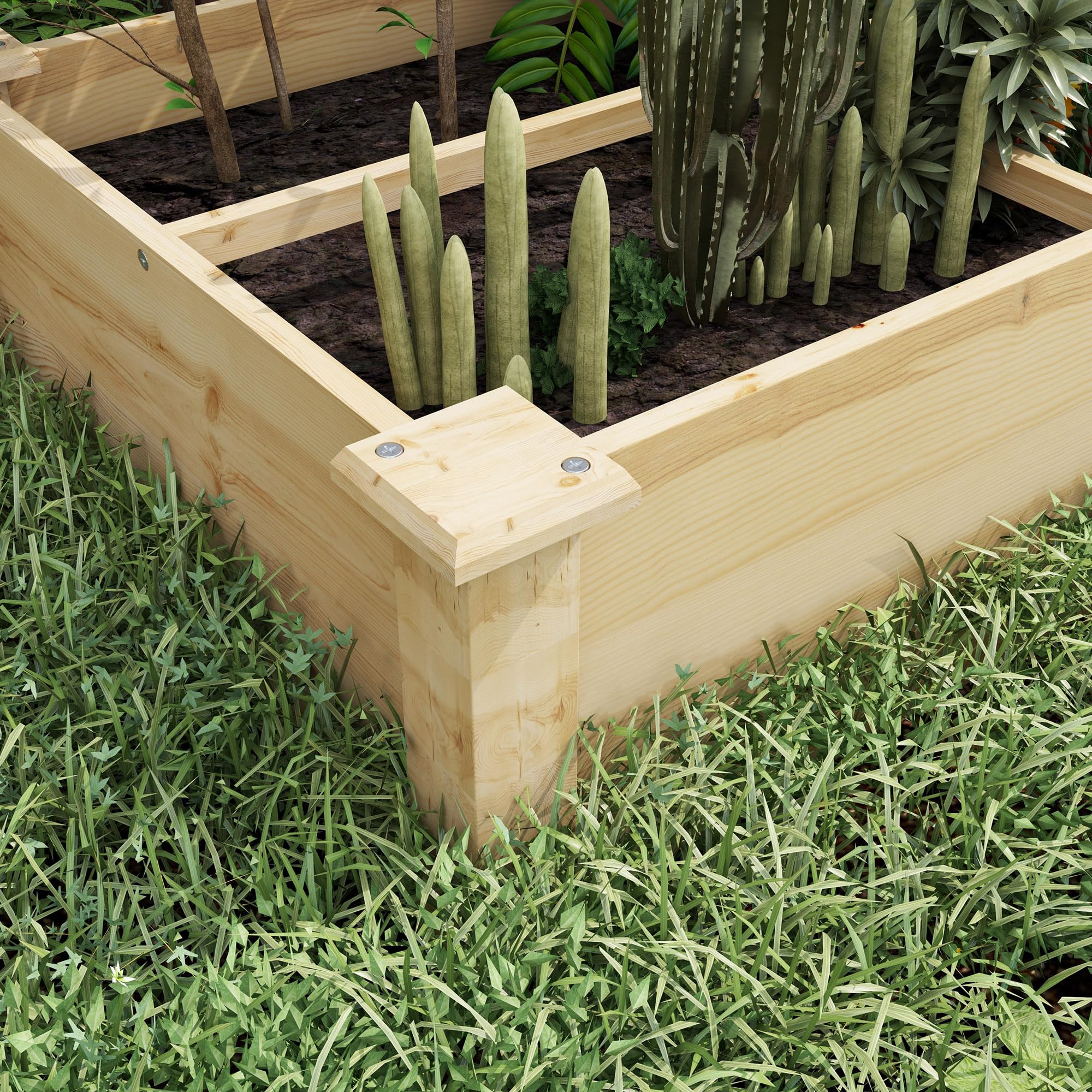 Outsunny Letto Rialzato per Orto e Giardino, Cassone per Orto con Divisorio Interno e Fondo Aperto, 237x60x25cm, Legno Naturale