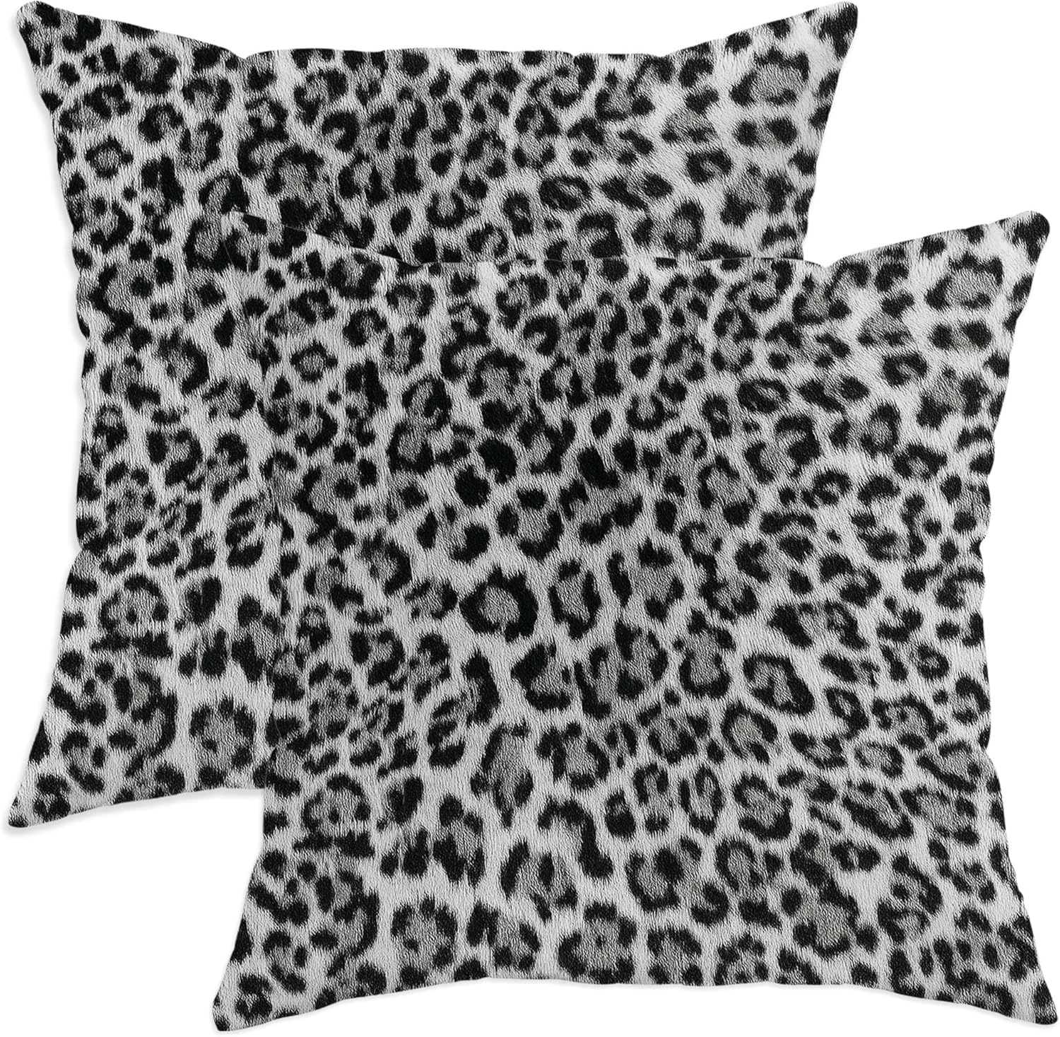 Leopard Print Throw Pillow Covers Set of 2, Black White Animal Pattern Cushion Cases, Stylish Decorative Sofa Bed Couch Covers for Home Living Room Decor 26x26 Inch